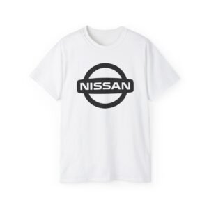 Short-sleeve t-shirt featuring a prominent Nissan classic logo emblem on the front center.
